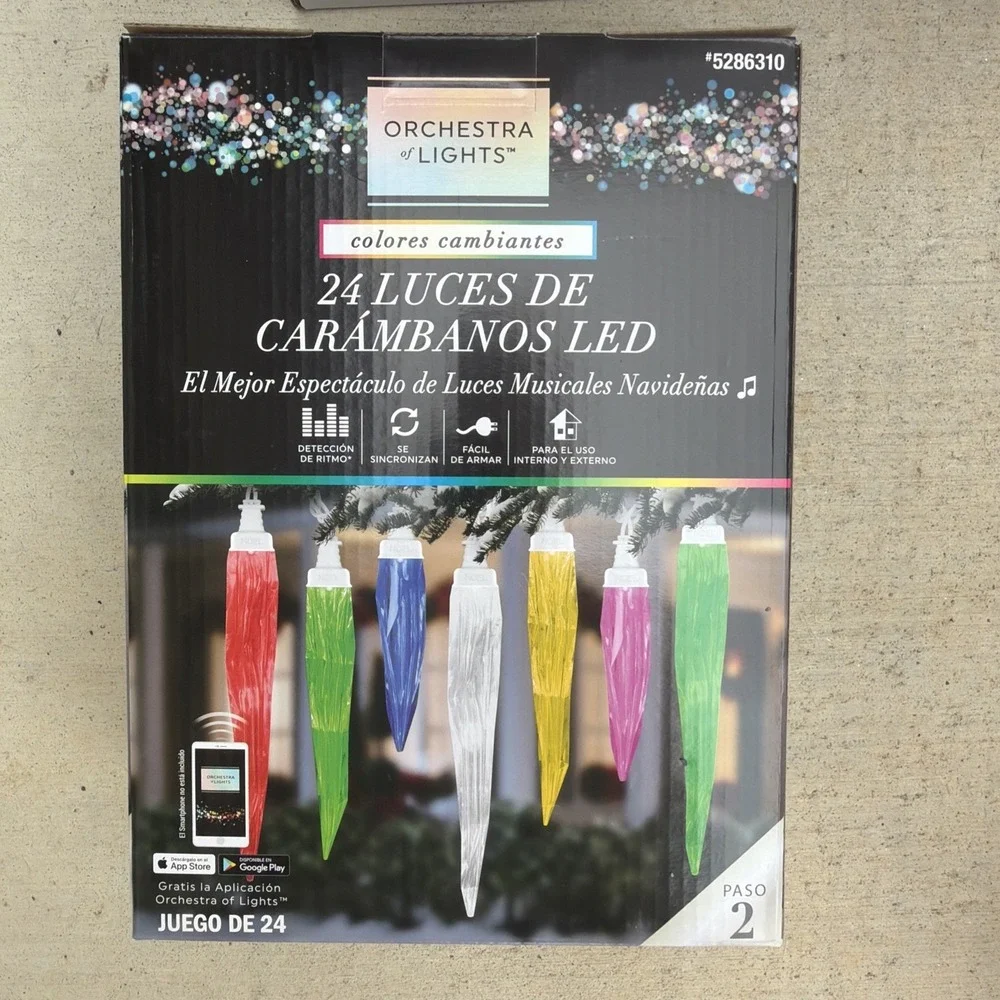 Gemmy Orchestra of Lights 24 LED Icicle Lights Color Changing Musical Lightshow